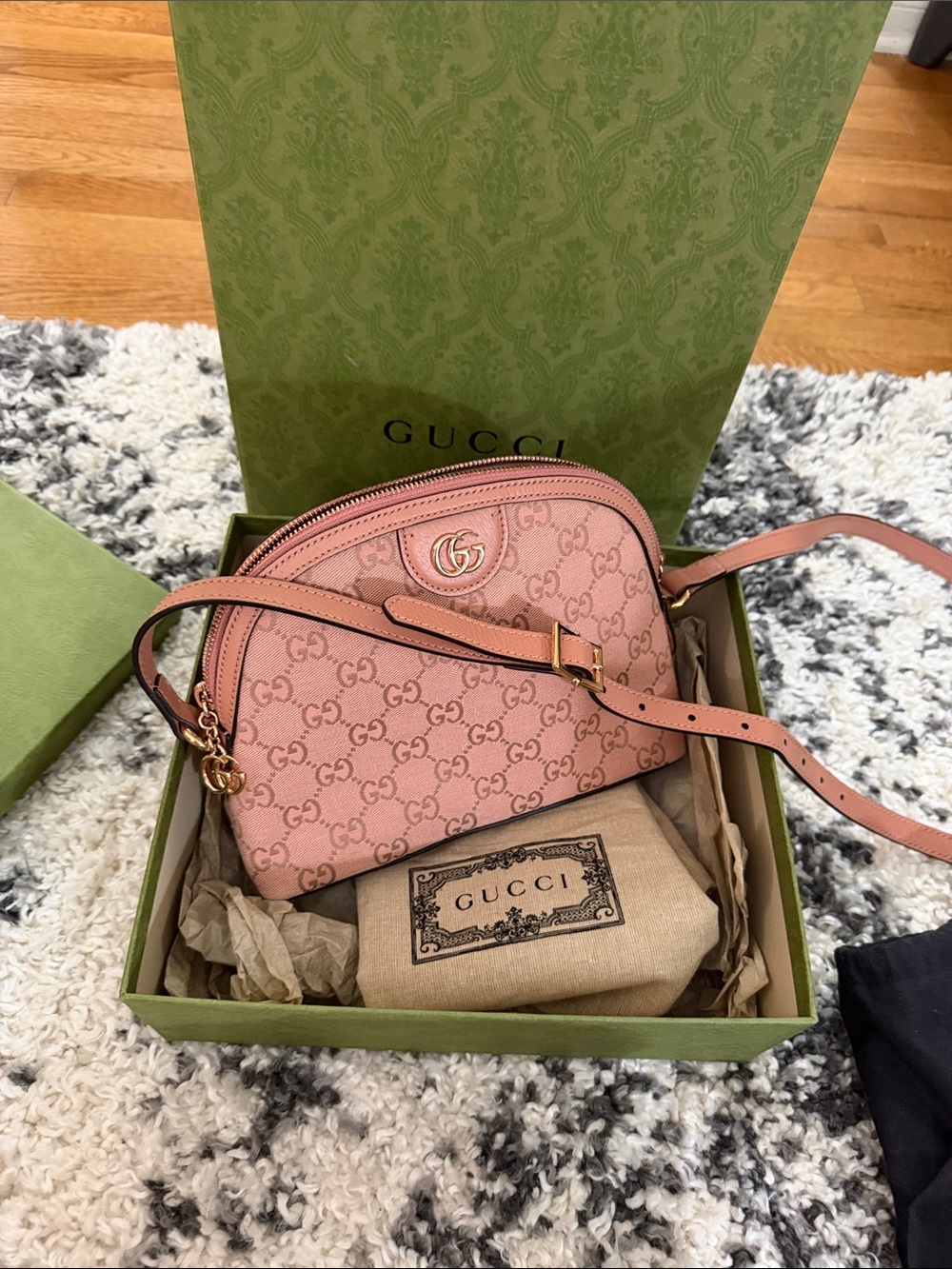 Gucci Pink GG Canvas Crossbody Bag with Gold Hardware - Picture 12 of 16